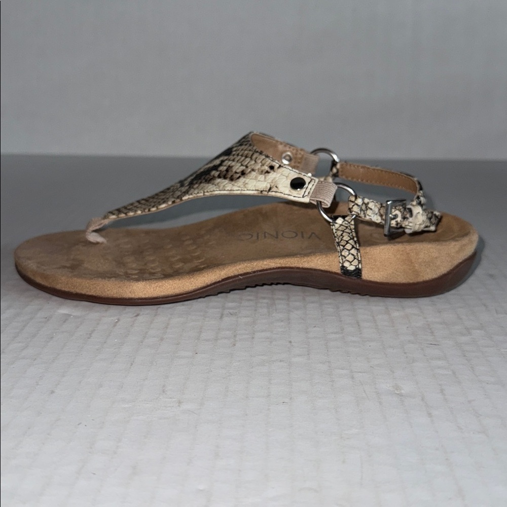Vionic Kirra Snakeskin Print T Strap Back Strap Sandals - Picture 4 of 12